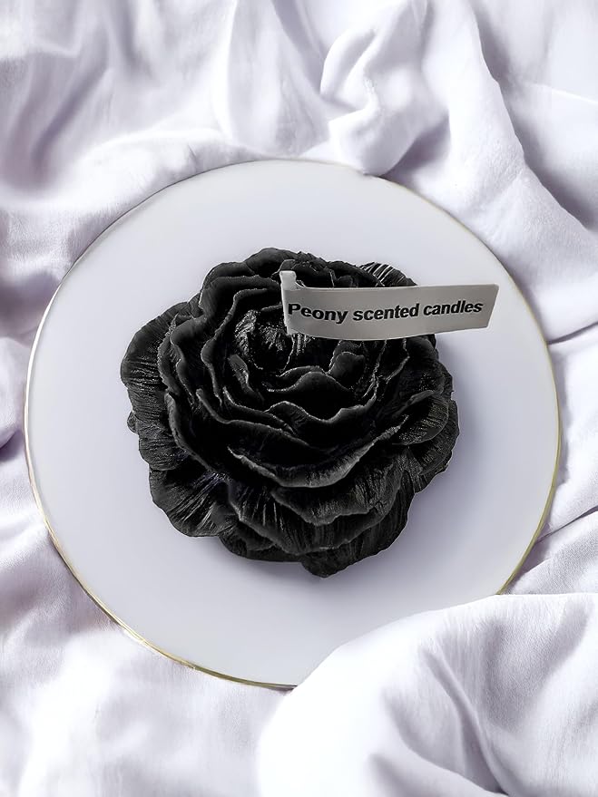 Peony Flower Shaped Candle with Scent, Soy Wax Blend Aromatherapy Candle, Gift Candle, Gifts for Women, Candles for spa, Stress Relief, Meditation, Wedding, Home Decor, Relaxing Atmosphere, (Black)