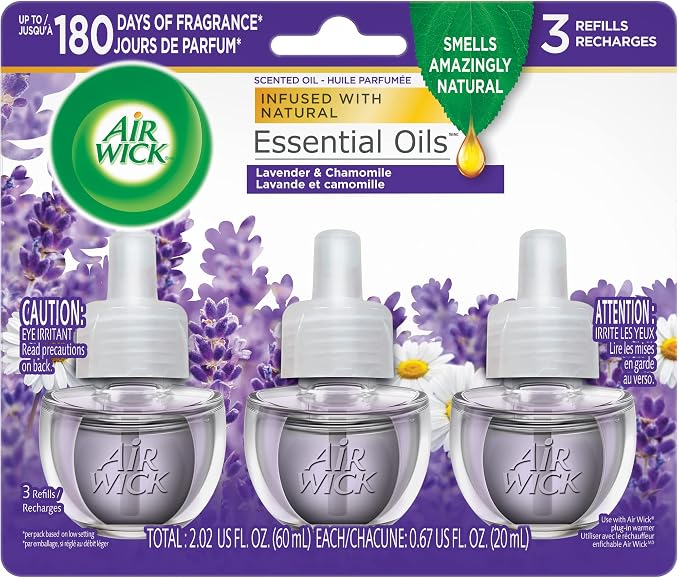 Air Wick Plug in Scented Oil Refill, 3ct, Lavender & Chamomile, Air Freshener, Essential Oils