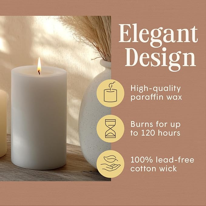 Mister Candle Unscented 4"x6" White Pillar Candle, Solid Color, Cotton Wick, Dripless & Smokeless, Premium Wax Candle for Home Decor, Handmade, 120 Hour Burn Time