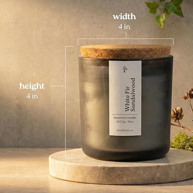 Aspen & Oak Luxury Beeswax Candle 16oz - Long Burning Pure Beeswax Candles, Non Toxic, Natural, Clean, Essential Oil Scented Organic Candles, Home Decor & Gifts - White Fir Sandalwood