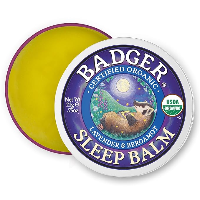 Badger Sleep Balm, Organic Essential Oil Aromatherapy Natural Sleep Balm for Adults & Kids, Relaxing & Calming Lavender & Bergamot Natural Sleep Support, .75 oz Tin