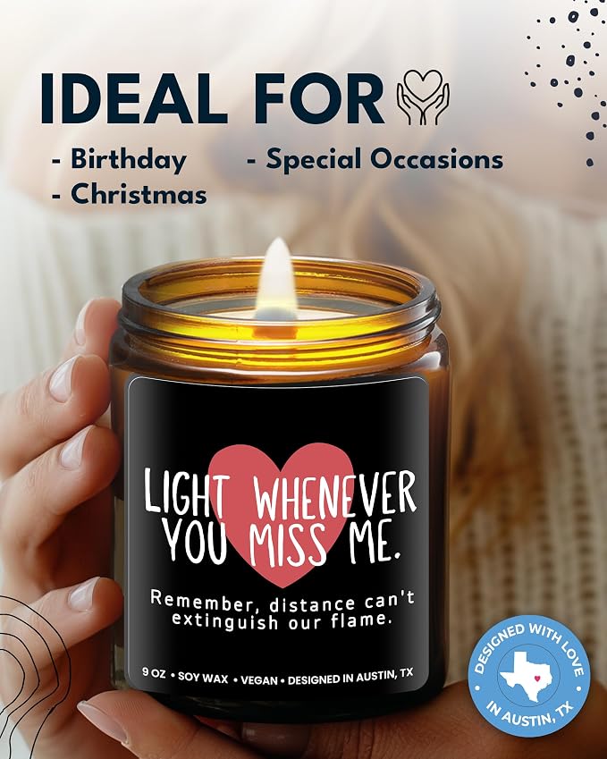 Long Distance Relationship Candle, Long Distance Relationship Gifts for Him, Thoughtful Gifts for Girlfriend or Boyfriend, Presents for Best Friend, Birthday, Christmas, Gift-Ready