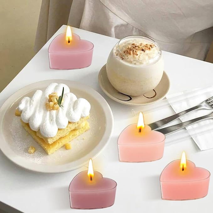 Rose Scented Heart Tealight Candles, Gradient Pink Scent Tea Lights Candles Clear Cup, 24 Pack Colored Tealights Candle, 4 Hour Burn Time Tea Candles for Weddings Romantic Valentine's Day Decor