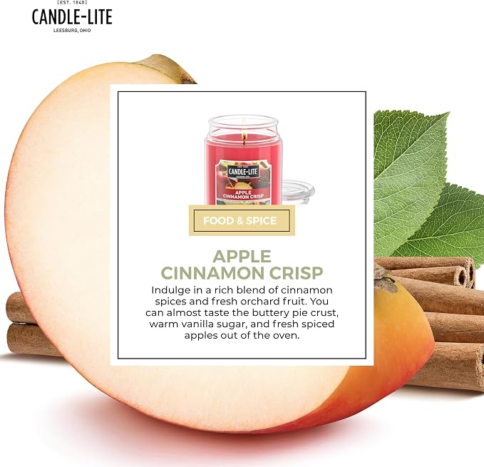 Candle-lite Fall Scented Candles, Apple Cinnamon Crisp, 18 oz Jar, Proudly Poured in The USA, Aromatherapy Candle, Single-Wick with 110 Hours of Burn Time, Perfect for Creating an Inviting Ambiance