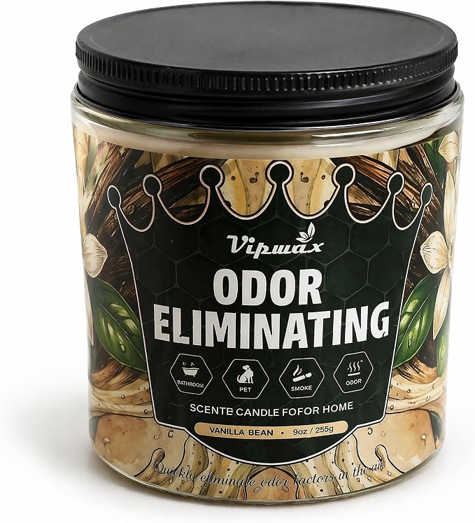 9 oz Vanilla Bean Odor Eliminating Candles for Home Scented, Eliminates 99% of Pet, Smoke, Food and Other Smells Quickly, Highly Fragranced Candle, Premium Soy Candles Set for Women