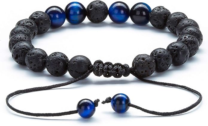 Men Women 8mm Lava Rock Aromatherapy Anxiety Essential Oil Diffuser Bracelet Braided Rope Natural Stone Yoga Gifts Beads Bracelet Bangle-21017