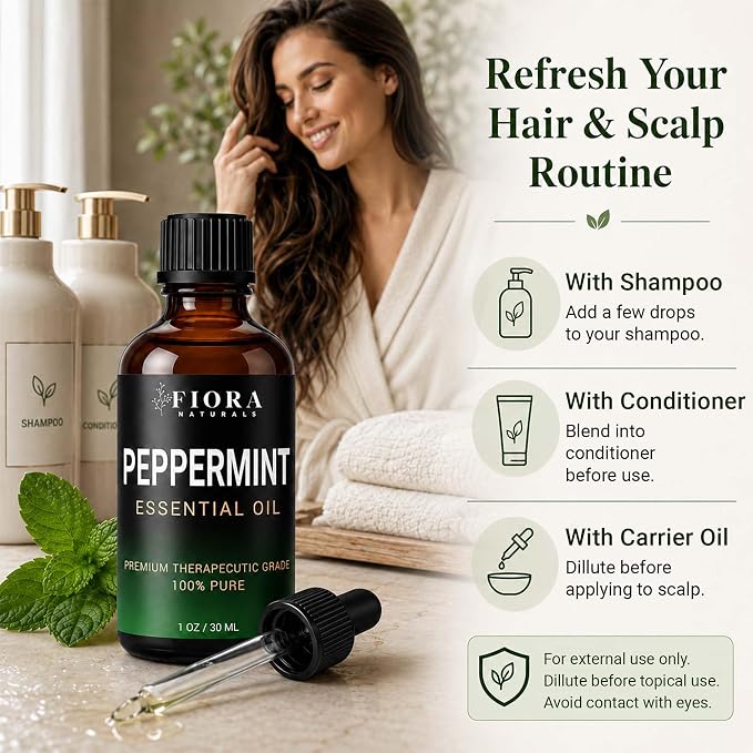 Peppermint Oil by Fiora Naturals – 100% Pure Peppermint Essential Oil, Mentha Piperita Mint Oil for Aromatherapy Diffuser, Skin, Hair, Scalp, DIY Soap & Candle Making, Aceite de Menta