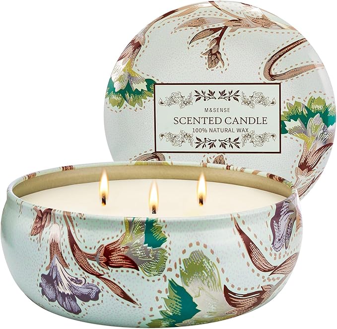 M&SENSE Mint Basil Scented Candles 12oz | 3 Wick, Soy Candles, 40 Hour Long Lasting, Travel Tin, Natural Highly Scented