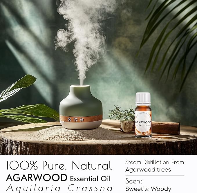 Agarwood Essential Oil for Diffusers, Skin & Massage | 100% Natural Oud Oil | Warm & Ambery Scent – Perfect for Candle Making & DIY, 10ML