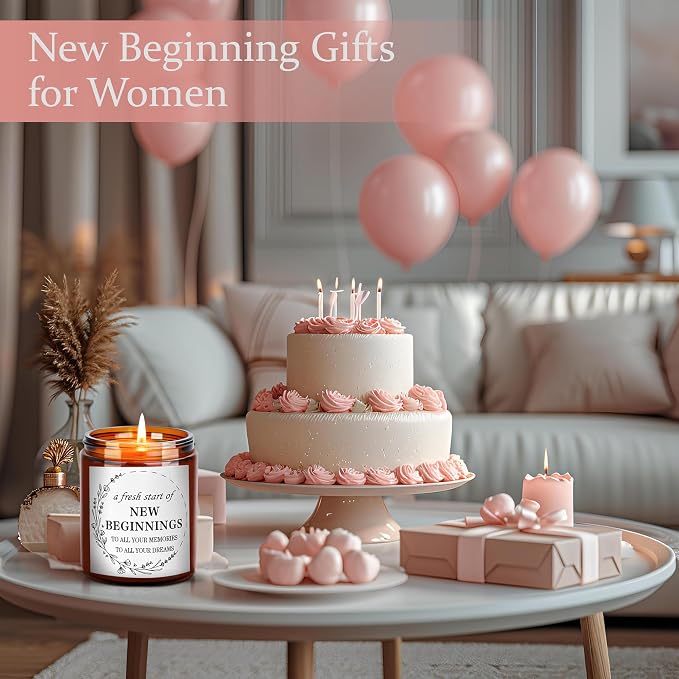 New Beginnings Housewarming New Home Candle - Friendship Gifts for Women - Graduation Farewell Going Away Work Break Up Divorce Gift for Her Bestie Coworker Friend - Relaxing Anxiety Relief