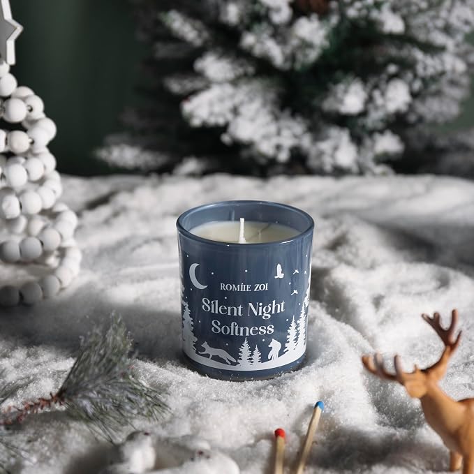 ROMIIE ZOI Christmas Scented Jar Candle - 6oz Soy Wax Candle - Silent Night Softness Infused with Fresh Cut Spruce Branches Aroma - with Beautiful Keepsake Box Special for Christmas/Holiday Gifts