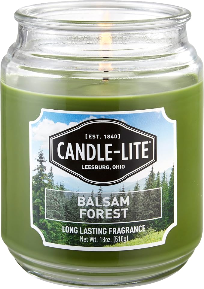 Candle-lite Scented Candles, Balsam Forest Fragrance, One 18 oz. Single-Wick Aromatherapy Candle with 110 Hours of Burn Time, Green Color