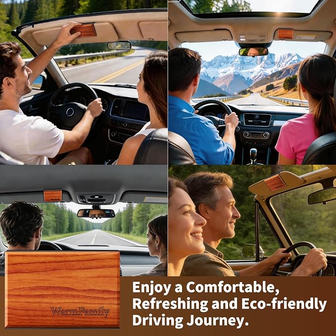 Car Air Freshener - Wood Car Air Freshener,Car Odor Eliminator，Long Lasting Vehicle Scent Diffuser for Cars, Trucks & SUVs，2 Pack Scent Refill （Teak-Amber）-CLIP INCLUDED