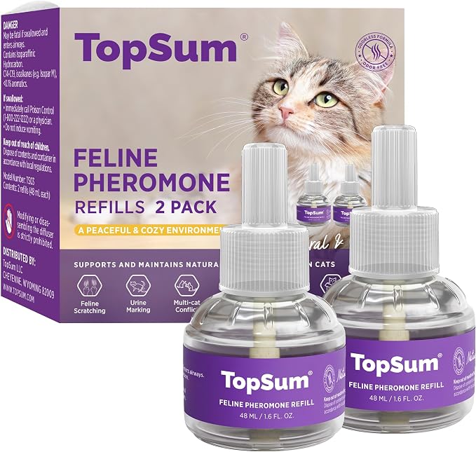 TopSum Cat Calming Pheromone Diffuser: Feline Pheromones Plug in for Stress, Alone At Home, Spraying, Fighting, Scratching, Aggression & Excessive Meowing (Purple– 2 Refills)