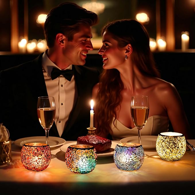 Mosaic Glass Scented Candles, Stress Relief Aromatherapy Candle for Home Scented, Vanilla Lavender Rose Coffee Soy Candles Gift Set for Women Birthday Friendship Relaxing Massage Yoga Bath SPA, 4 Pack