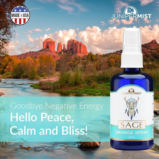 White Sage Smudge Spray (114ml) Sage Spray for Cleansing Negative Energy, Smokeless Smudge Spray, Spiritual Room Spray, White Sage Essential Oil Mist, Aura Cleansing & Protection Spray