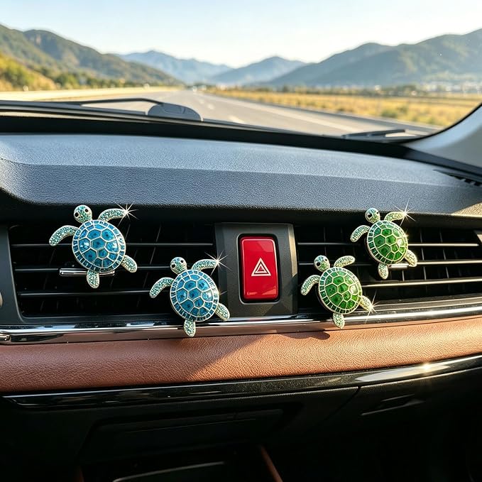 4pcs Cute Sea Turtles Car Air Vent Diffuser – Clip-On Fragrance Air Freshener for Cars with Replaceable Refills, Adorable Animal Car Vent Clip for SUV & Truck (Blue Green, Ocean)