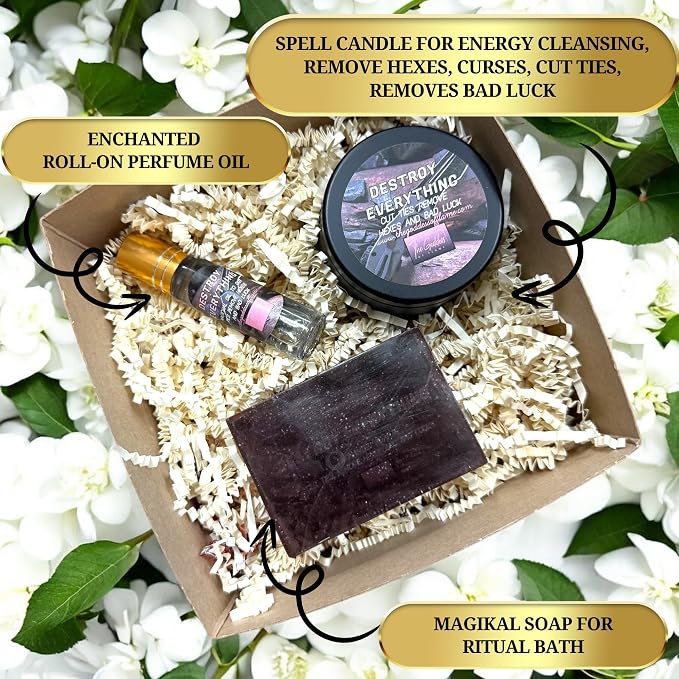 Destroy Everything Spiritual Candle to Cut Ties, Remove hexes and Bad Luck | Energy Cleansing | Soy Candles Non Toxic | Sage Candle | Cleanse Your Home & Calm, Soothe, Restore Body & Mind (Spell Kit)