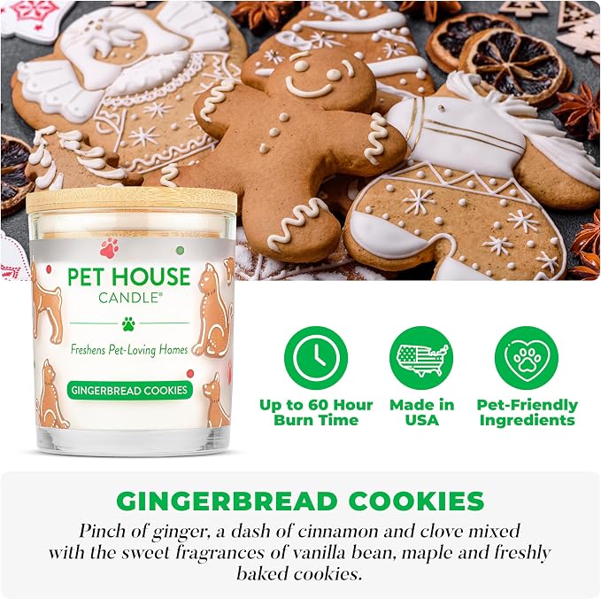 Pet House Pet Odor Candle Plant Based Soy Candle Clean Burning, Long Lasting for Home, Gingerbread Cookies