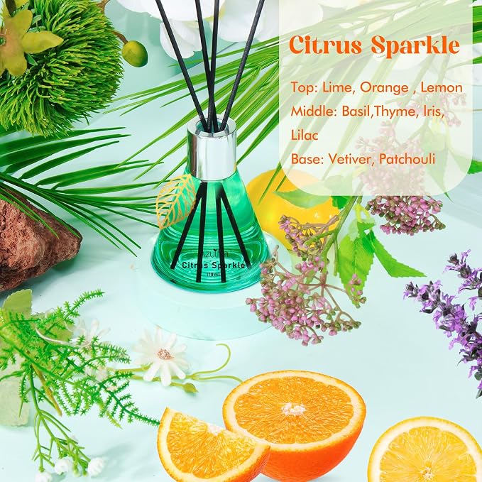 Reed Diffuser Set for Home, Citrus Scented Diffuser with 6 Diffuser Sticks, Home Fragrance Scent Essential Oil Stick Diffuser for Christmas Shelf Decor,3.4 oz