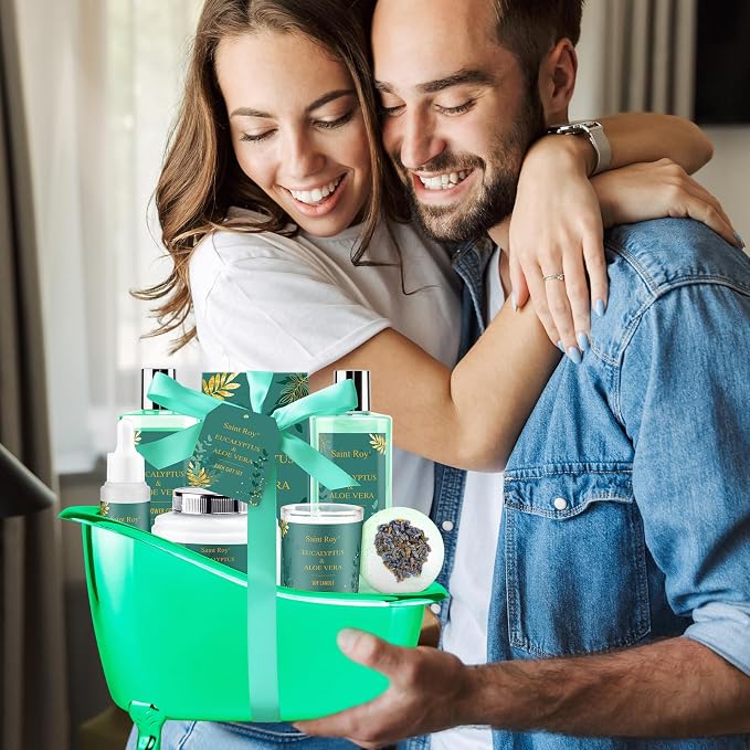 Fathers Day Gifts for Women & Men Spa Gift Basket, bath and body Basket, Christmas Gifts for Women Her him, Bath Baskets, Eucalyptus Aloe Spa shower gift, Birthday Gift bath kit, Self Care Bath Care