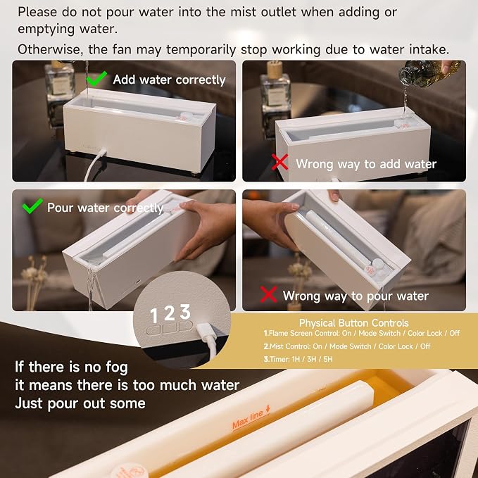 TMEHM Fireplace Flame Air Diffuser Humidifier,7 Colors Aromatherapy Essential Oil Diffuser,Ultrasonic Aroma Humidifier with Timer for Home,Bedroom,Office,Yoga (White, L)