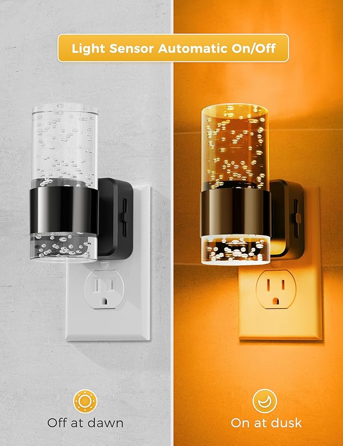 L LOHAS LED Night Light,Dimmable Night Lights Plug into Wall, Acrylic Nightlights with 0-100 LM Adjustable Brightness, Amber Plug in Night Light with Dusk to Dawn Sensor, for Bathroom Hallway