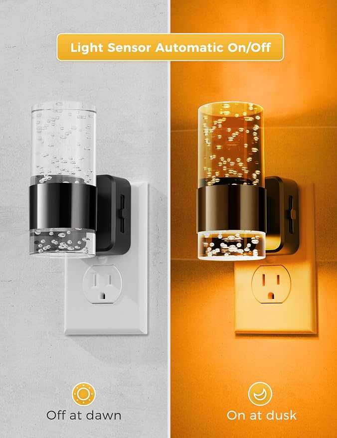 L LOHAS LED Night Light,Dimmable Night Lights Plug into Wall, 2 Pack Acrylic Nightlights with 0-100 LM Adjustable Brightness, Amber Plug in Night Light with Dusk to Dawn Sensor, for Bathroom Hallway