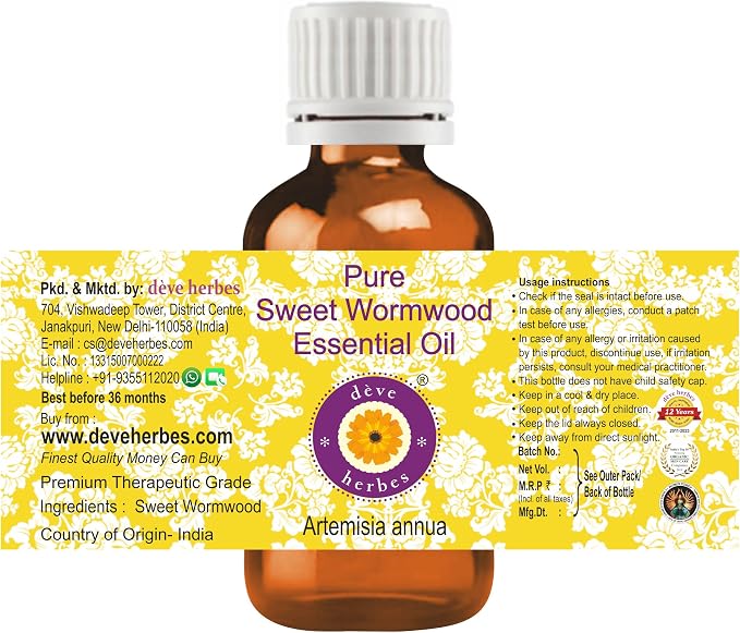 Deve Herbes Pure Sweet Wormwood Essential Oil (Artemisia annua) Steam Distilled (Pack of Two) 100ml X 2 (6.76 oz)