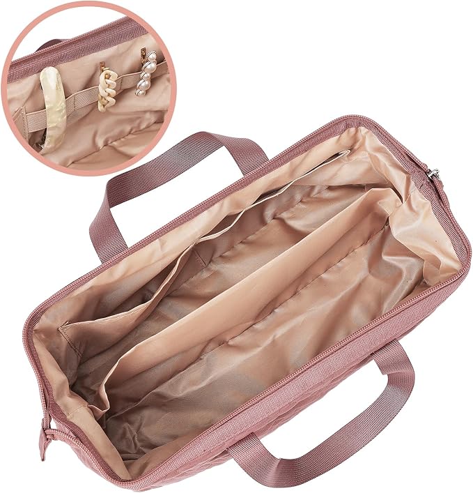NISHEL Hair Tools Travel Carrying Bag, Portable Hair Air Wrap Dryer Case, Hair Dryer/Curling Iron/Airstraight Attachment Organizer, Rosewood-Pink