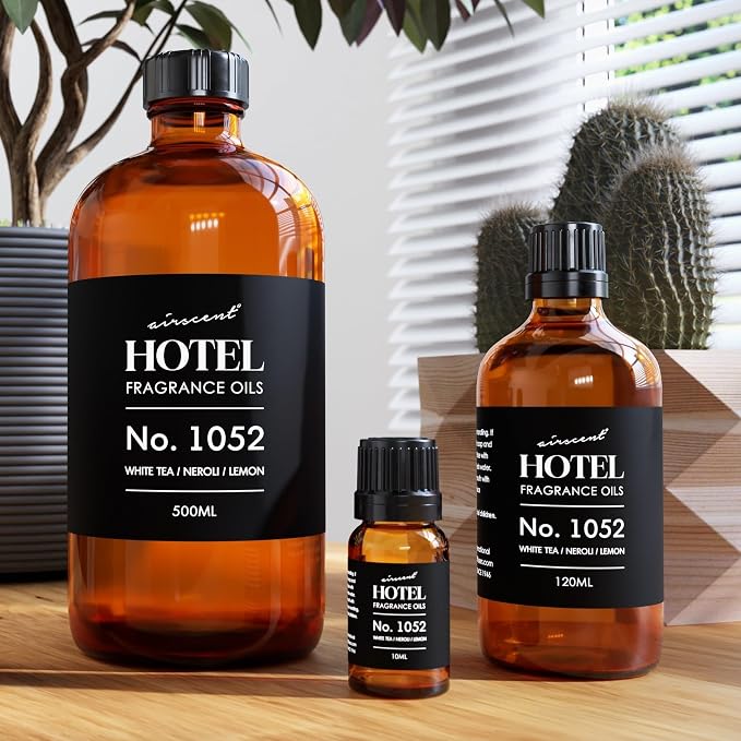 AirScent White Tea Harmony Hotel Diffuser Oil No. 1052 - White Tea Neroli Lemon - Premium Fragrance Oil for Ultrasonic and Waterless Diffusers and Crafting - 500 mL, 16.9 fl oz Glass Bottle