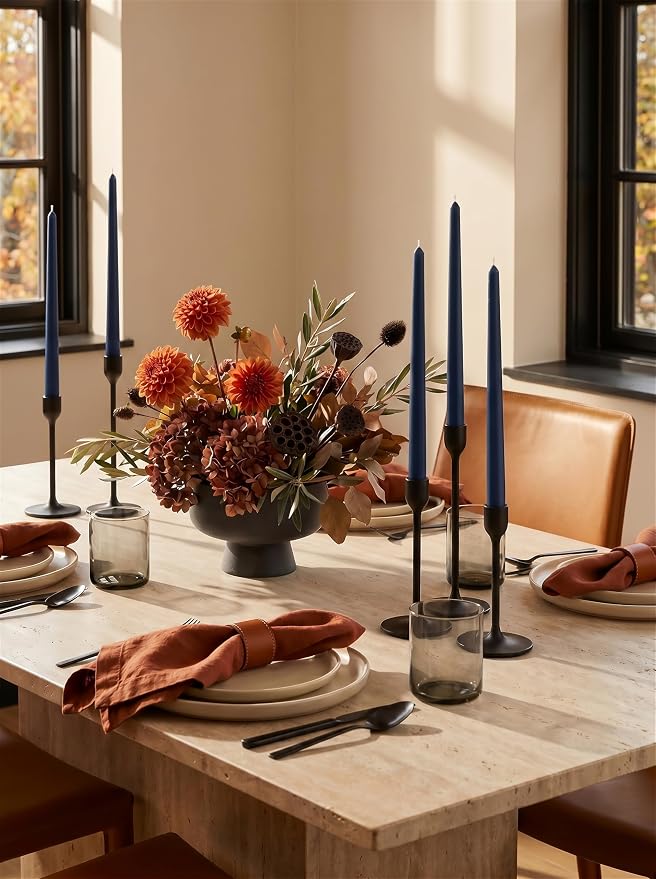 6 PK 10" Classic Taper Candles, Navy Blue, 7-8 Hours Long Burning, Unscented Tall Candlesticks