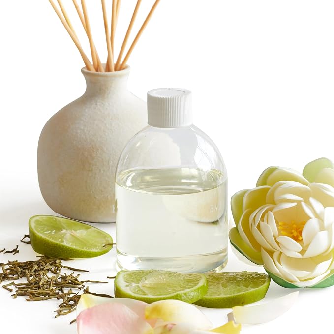 Blueme Balance Wellness Diffuser Oil Refill | White Lotus & Tea | 5.92 Fl Oz - Refillable Diffuser, Essential Oils, Ceramic, Rattan Reeds | Small