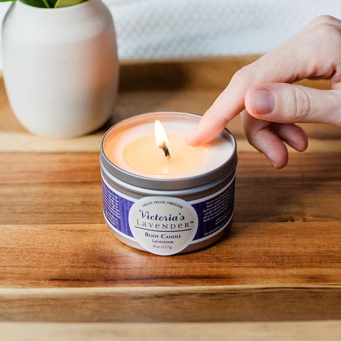 Lavender Massage Oil Candle Wax - Aromatherapy Candle that Turns Into Rub Oil, Ideal Relaxation, Meditation, & Spa Massage, Made in the USA, Travel Size Body Candle by Victoria's Lavender - (8 Oz)