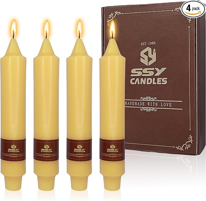 Beeswax Taper Candles 7 inch Beeswax Taper Candlesticks 4 PCS Short Candlesticks Smokeless Tapered Candle for Home Dinner Party Decoration - 8 Hour Burn Time