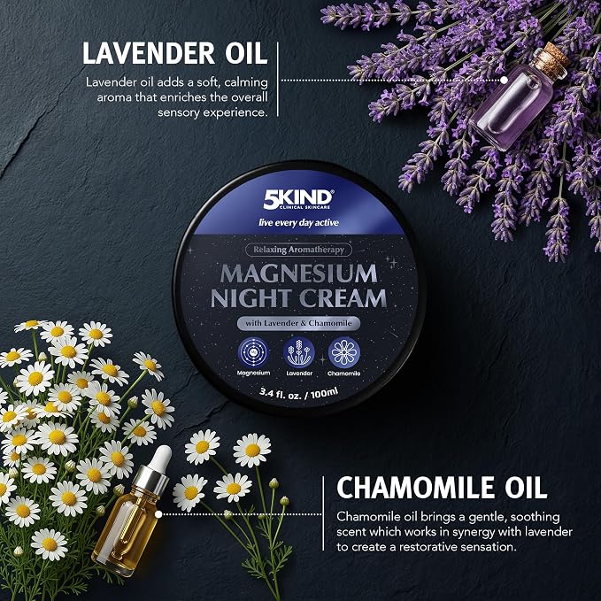 5Kind Magnesium Lotion for Sleep 3.4 fl oz - Magnesium Sleep Cream - Topical Magnesium Cream - Relaxing Lavender & Chamomile Magnesium - Infused with Lavender Essential Oils - Natural Sleep Aid