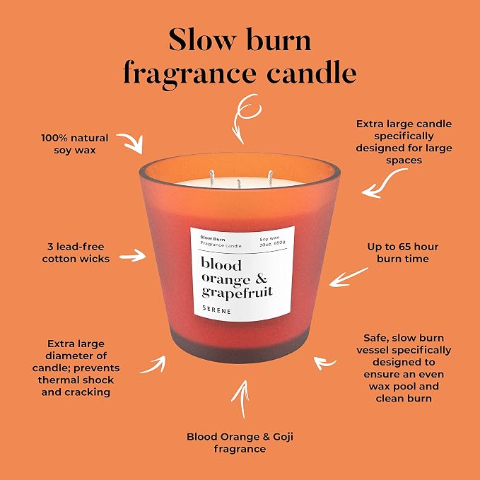Hidden Label Blood Orange & Grapefruit Soy Candle, 30oz 3-Wick, 65H Burn | Gradient Frosted Glass Jar, Strong Citrus Scent Throw for Large Spaces, Clean Non-Toxic Formula, Gift-Ready Luxury