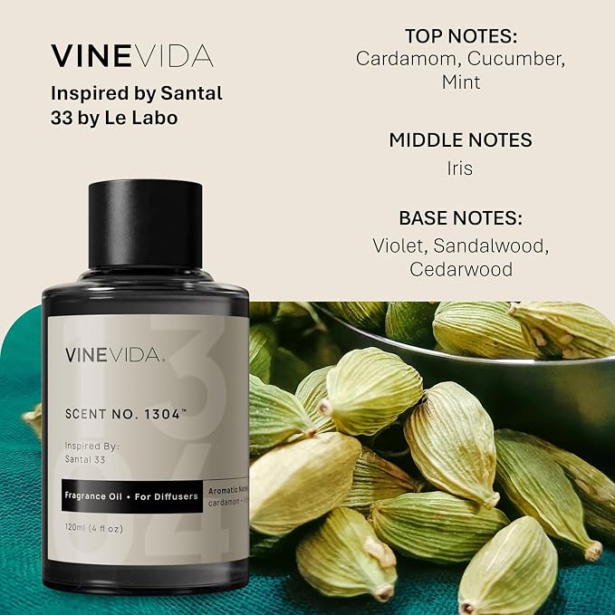 VINEVIDA Santal Bliss Fragrance Oil for Cold Air Diffusers 4 Fl Oz - Essential Oils for Diffuser Oil Refill & Air Freshener Room Spray