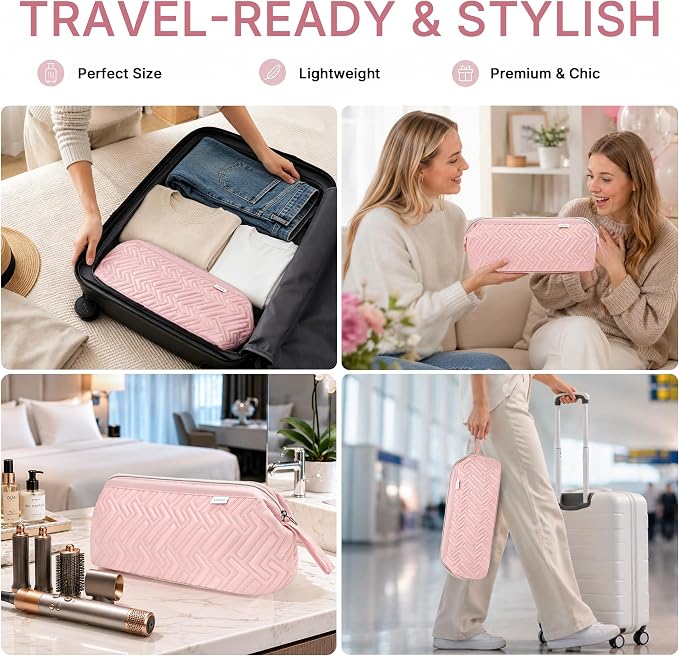 Leudes Hair Tools Travel Bag for Shark Flexstyle Carrying Case Portable Shark Hair Air Wrap Dryer Case Waterproof Dustproof Flat Curling Iron Travel Organizer (Pink+Heat Resistant Mat)