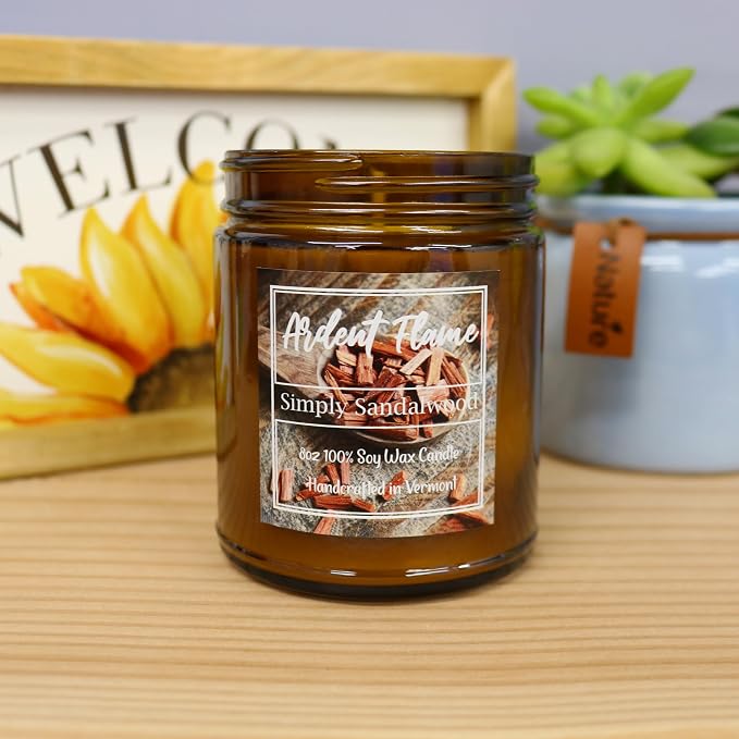 Candles | Simply Sandalwood | 100% Natural Soy Wax Candle for Home Decor | Highly Scented | Premium Fragrance | Handmade in Vermont, USA | 8 oz | Long Lasting | Gift for Women and Men