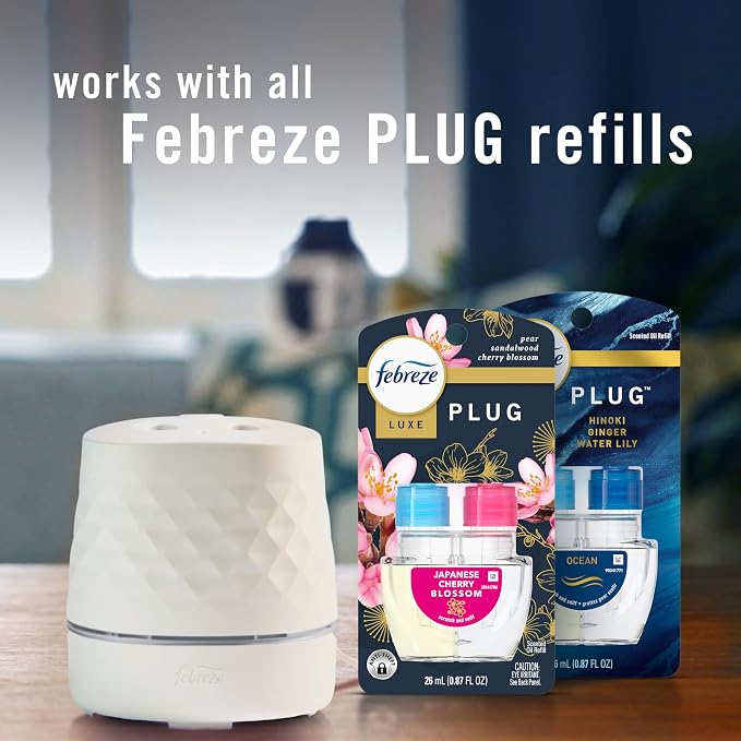 Febreze PLUG Scent Booster Starter Kit, Black, Oil Diffuser, Air Freshener Plug In, Continuous Scent Device + 2 Ocean Refills