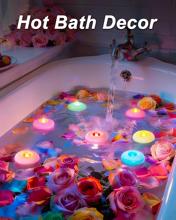 Homemory 12 Pack 3” Flameless Led Floating Candles, 200 Hour 7-Color Changing Battery Operate Waterproof Tealights for Cylinder Vases, Centerpieces at Wedding Decor, Party, Pool