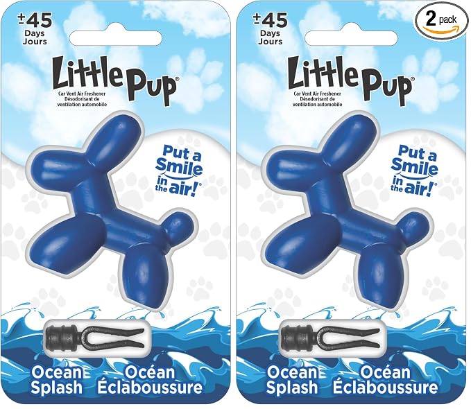 Little Pup 96603 Ocean Splash Scent, Car Air Freshener, Clips to A/C Air Vent, Alcohol-Free Fragrance Oil, Non-Hazardous and Non-Toxic Plastic, Set of 1 (Pack of 2)
