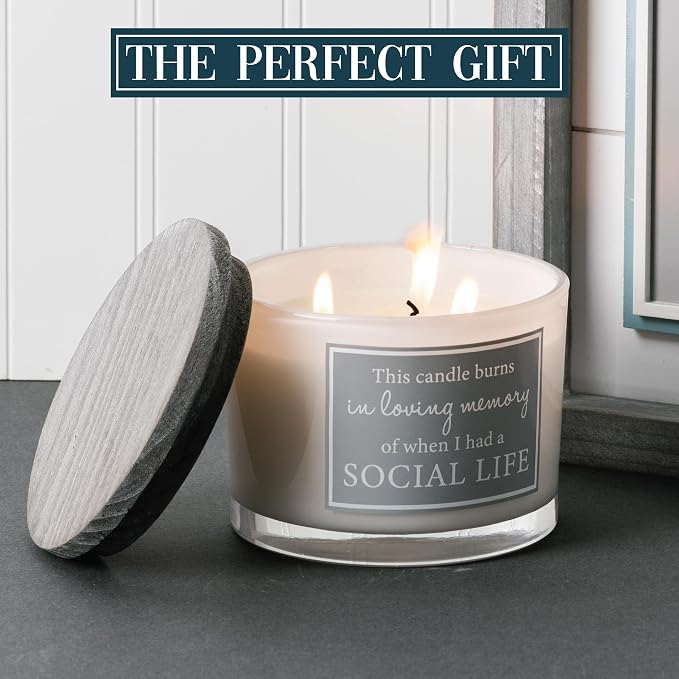 Pavilion Gift Company - Social Life 11-Ounce Soy Wax Triple Wick Candle, Fresh Cotton Scented, Mom Gifts, New Mom Gifts, Funny Mom Birthday Gifts, Funny Candle Gifts for Single Mom, 1 Count