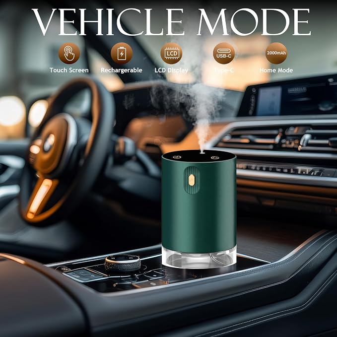 JUANANIUG Waterless Essential Oil Diffuser Portable: Rechargable Aromatherapy Diffuser for Car and Home - Auto Start/Stop Function - 4 Concentration Adjustments and Timers (Dark Green)