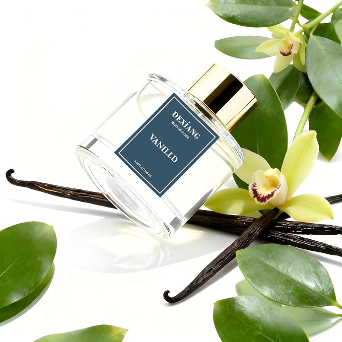 Reed Diffuser Set - 3.38 fl oz Vanilla Premium Scented Oil with Preserved Baby's Breath & Cotton 6 Sticks | Long-Lasting Aromatherapy for Home, Bedroom, Bathroom, Office Home Decor