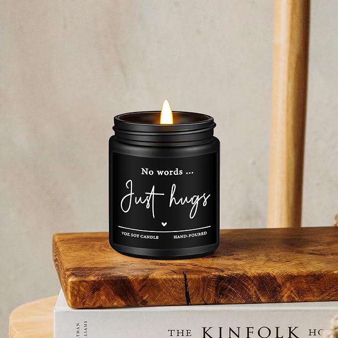 Shqiueos Sympathy Gifts for Loss of Loved One-No Words Just Hugs Lavender Scented Candle, Bereavement Gift Idea, Memorial, Grief, Thinking of You, Get Well, Comfort Condolence Gift (Black)