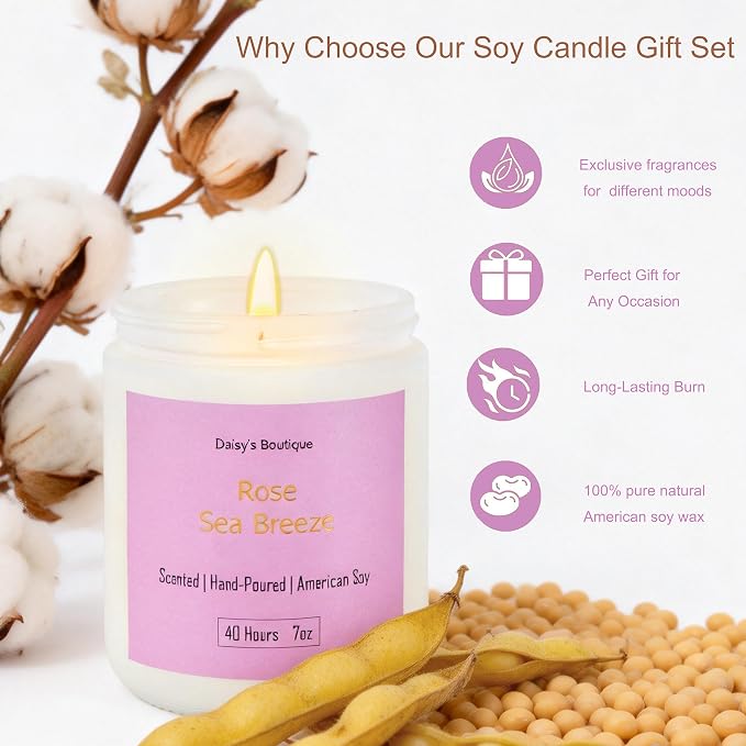Scented Candles for Home Aromatherapy Candle Gift Present Set Soy Wax Long Lasting Gift Birthday Mother's Day Thanksgiving 3 Pack ((Peach Oolong + Rose + Magnolia) White Glass Jar)