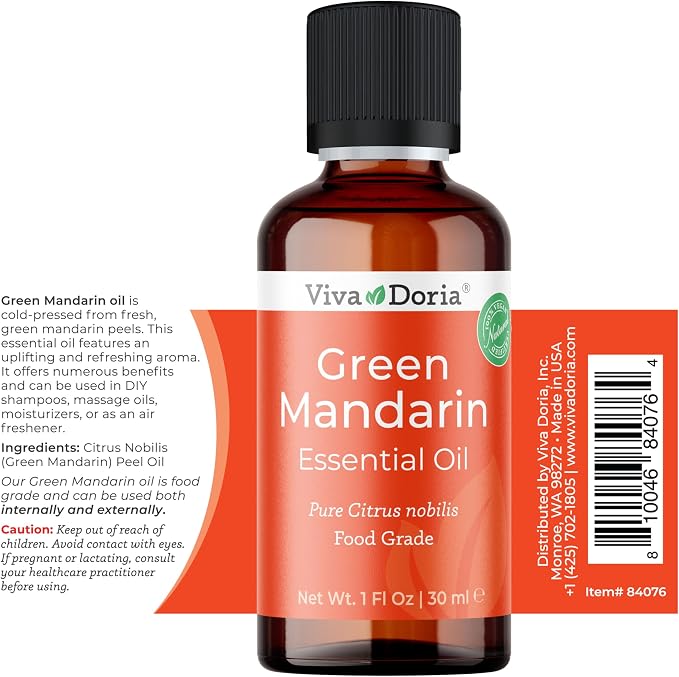 Viva Doria Green Mandarin Essential Oil, 100% Pure, Natural Essential Oil, Undiluted, for Aromatherapy | Food Grade, 30 mL (1 Fluid Ounce)