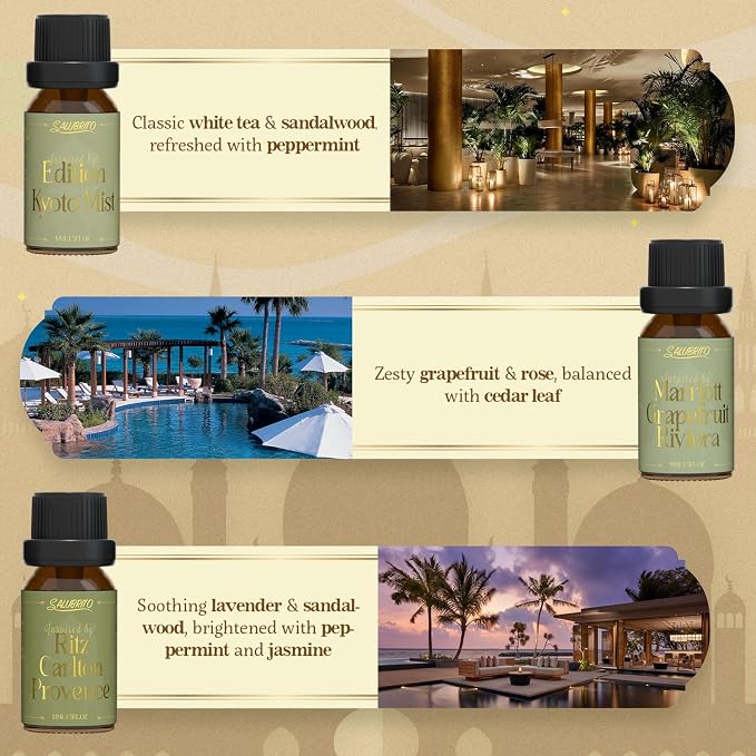 SALUBRITO Luxury Hotel Fragrance Oil Set for Diffuser, Premium Essential Oil - Inspired by Classic Hotel Scents Re-Imagined, Gift for Women and Men